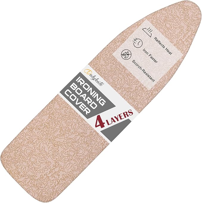 Dalykate 15x54 Ironing Board Cover and Pad with Elastic Edge and Scorch and Stain Resistant Thick Padding Ironing Board Covers 4 Fasteners and Protective Scorch Mesh Cloth