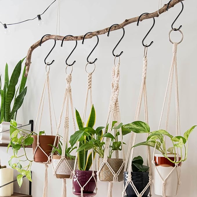 6 Pack Large S Hooks, Rubber Coated, Heavy Duty Non Slip, Black Vinyl Coated Closet S Hooks for Hanging Plants, Jeans, Pot, Pan, Garden, Bird Feeders