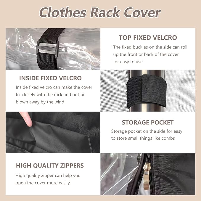 Rileytee Garment Rack Cover,600D Heavy Duty Waterproof Clothing Rack Cover,Clothes Rack Cover with Zipper for Metal Garment Rack（Clear Front,47.2"W x 17.7"D x 80.7"H,Cover Only)