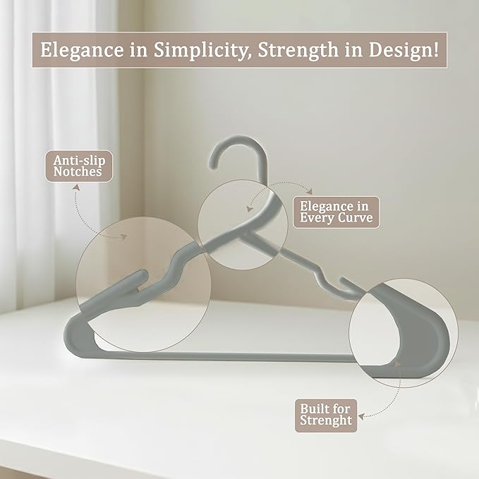 Utopia Home Plastic Hangers 30 Pack - Perfect Space Saving Clothes Hanger - Durable and Strong - Perfect Closet Organizers with Shoulder Grooves (Grey)