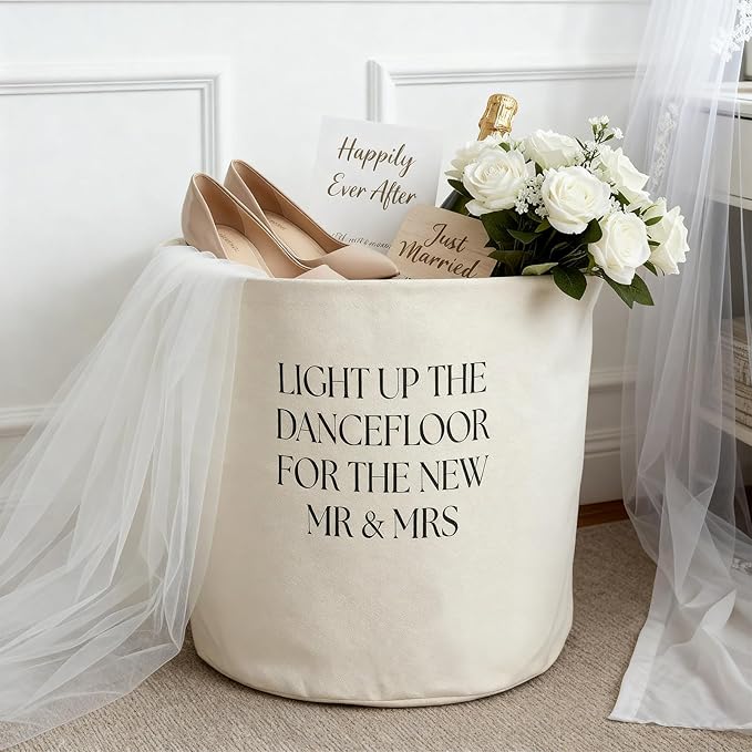 Yungyan Wedding Baskets with Handles 16 inch Large Storage Basket for Wedding Glow Sticks Slippers Flip-flops Blankets Gift Container for Ceremony Ivory White