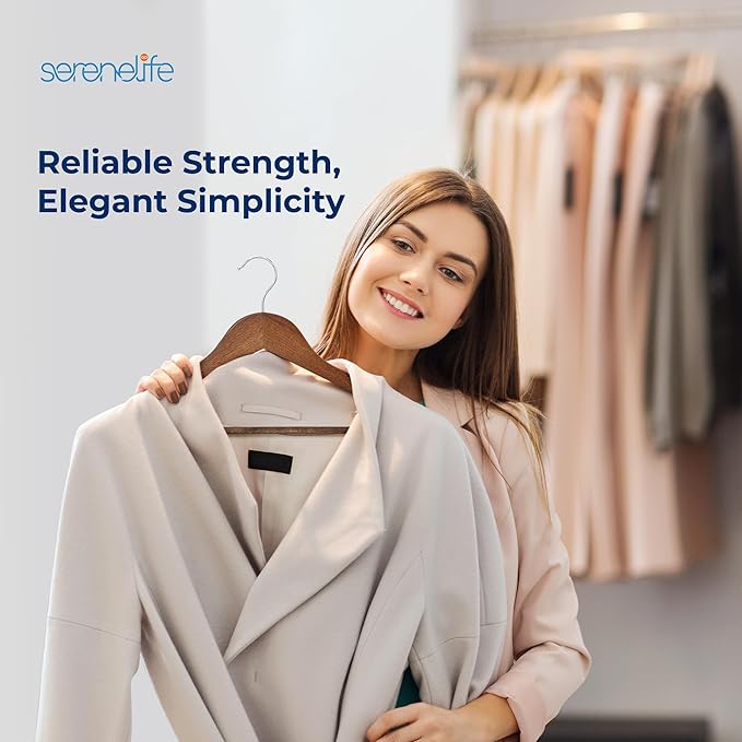 SereneLife 20-Pack Wooden Clothes Hangers – Vintage Finish Coat Hangers with 360° Chrome Swivel Hook, Non-Slip Notches, Pants Bar – Heavy Duty for Suits, Dresses, Jackets, and Shirts