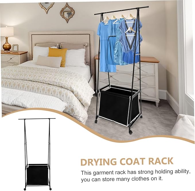 Portable Garment Rack Baskets Metal Coat Hanger Stand Sturdy Clothes Stand for Bedroom