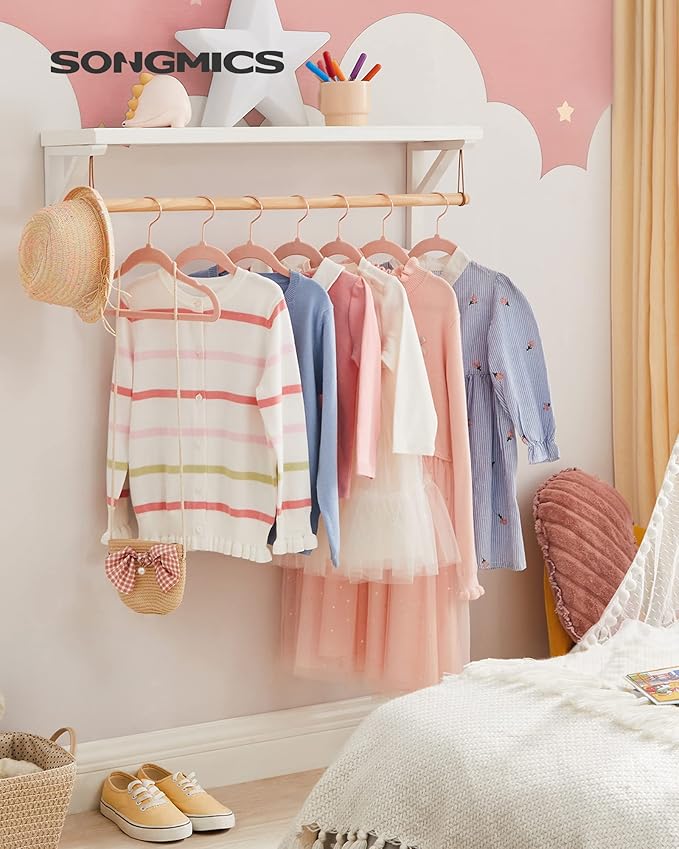 SONGMICS Baby Kids Hangers 50 Pack for Closet, 11.8 x 8.1 Inches, Rose Gold 360° Swivel Hooks, Space-Saving Clothes Velvet Hangers for Nursery, Non-Slip, Jelly Pink UCRF027P01