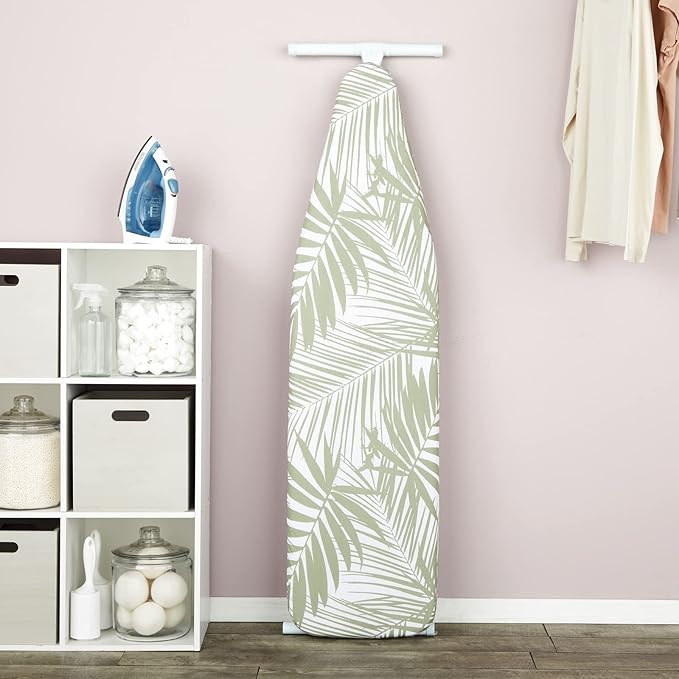 Ironing Board Cover and Pad, 15x54 Inches, Standard Size, Heavy Duty, White Palm Print Design