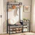 HOOBRO Hall Tree with Bench, Shoe and Coat Rack for Entryway, Coat Rack with Bench, Flip Top Storage Box, PU Cushioned Seat, Non-Woven Fabric Drawer, for Entrance, Greige and Black BG110MT01