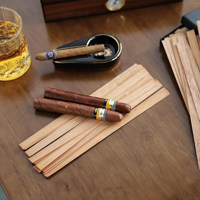 Woho 120 Packs Upgrade Spanish Cedar Wood Spills Strips Sticks for Cigar Lighting, Spanish Cedar Lighter for Cigar Humidor/Tray/Box/Case, Cigar Matches for Cigar Storage/Aging (Double Thickness 0.02")