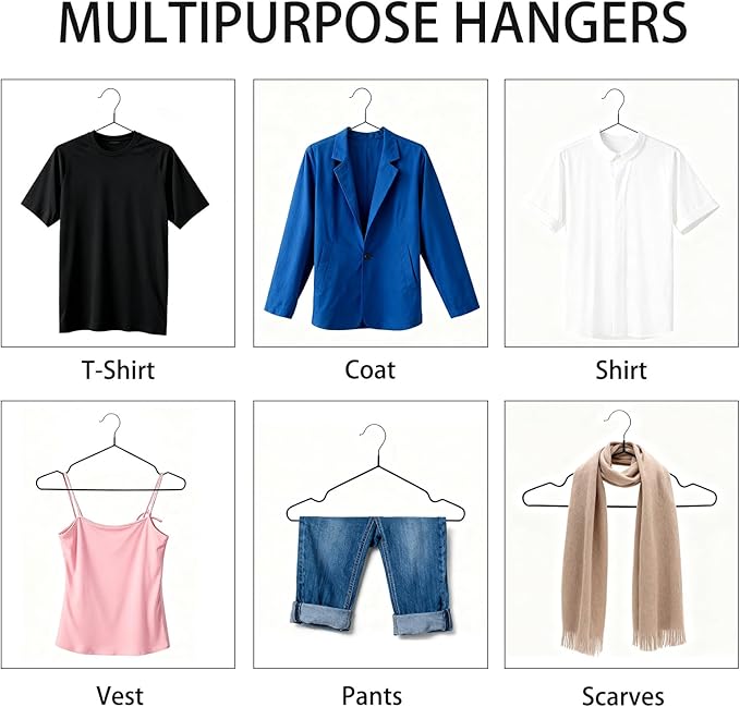50 Pack 15" Non-Slip Metal Hangers, Wire Rubber Coated Hangers with Round Notches, Heavy Duty Space Saving Hanger for Pants, Strap Dress, Shirt, Camisole Black