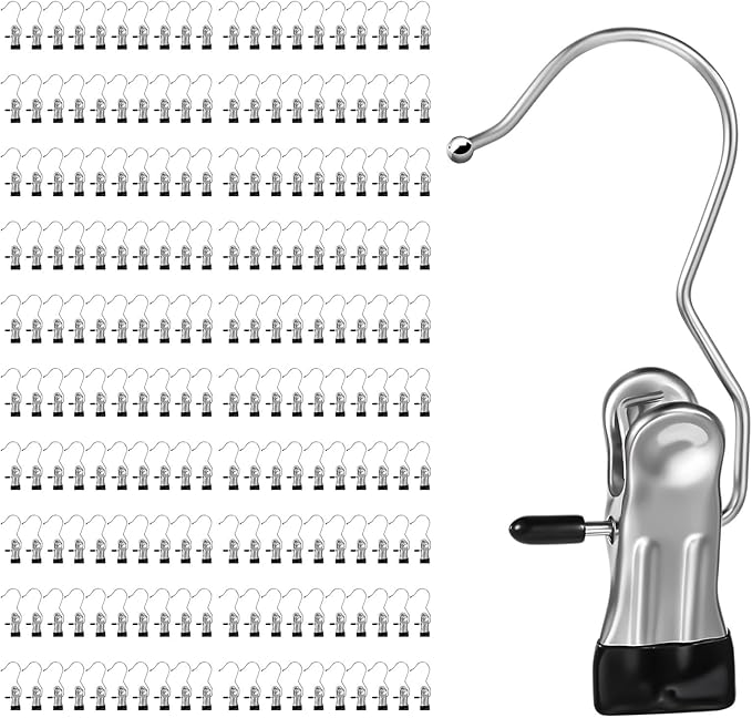 150 Pack Boot Hanger Clips Hooks, Heavy Duty Laundry Hooks with Clip, Portable Stainless Steel Clothes Pins Boot Clips for Hanging, Socks Towels Hats Pants Holder for Travel, Closet (200 Count)