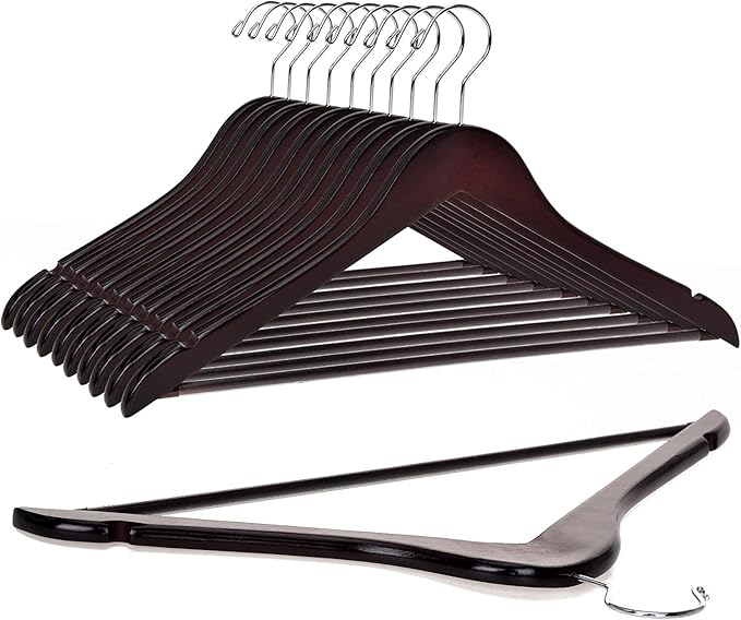 Quality Wooden Hangers - Slightly Curved Hanger 80 Pack Sets - Solid Wood Coat Hangers with Stylish Chrome Hooks - Heavy-Duty Clothes, Jacket, Shirt, Pants, Suit Hangers (Mahogany, 80)