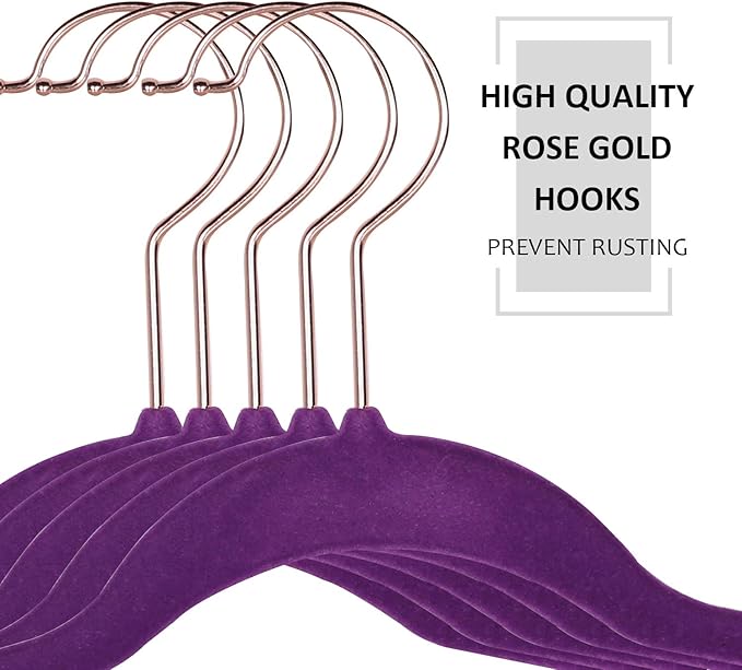 VECELO Premium Velvet Clothes Hangers Suit Heavy Duty (25 Pack)-Non Slip & Space-Saving with 6 Finger Clips & Tie Rack Excellent for Men and Women，Dark Purple