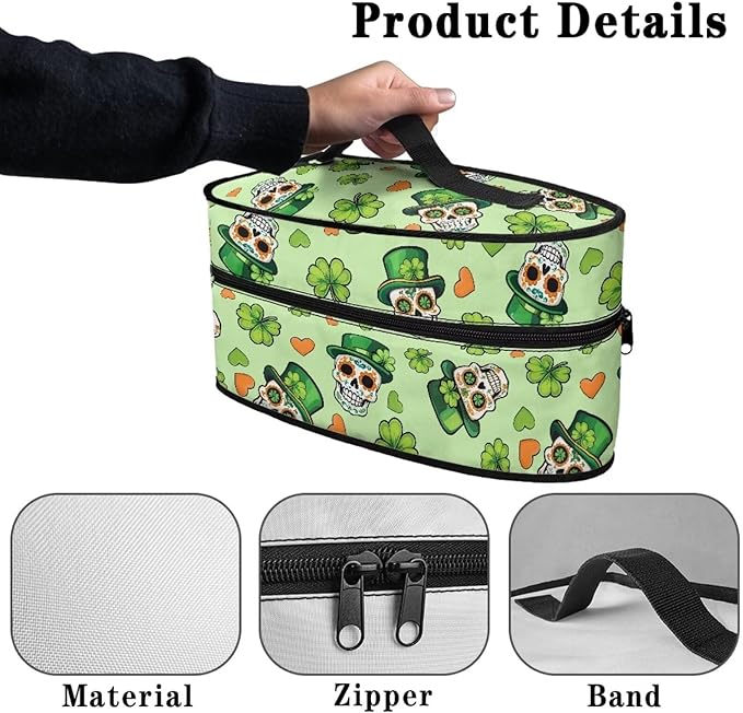 Saint Patricks Day Steam Iron Storage Case Lightweight Easy to Carry Skull Hat Four Leaf Clover Iron Storage Bag with Zipper Handle