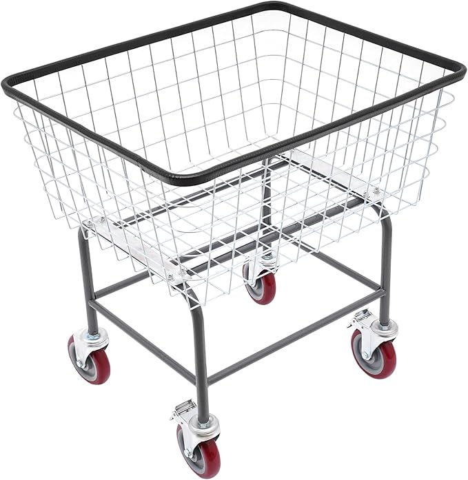 Laundry Cart,Steel Wire Laundry Cart,Laundry Basket With Wheels,Heavy Duty Commercial Wire Laundry Basket Cart for Laundry Clothes Storage 26.77x21.5x26in (B)