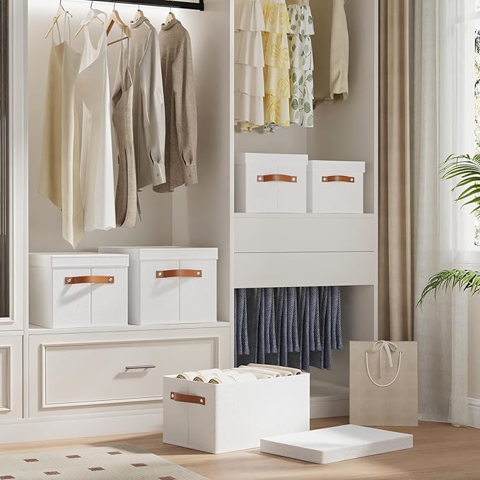 Foldable Storage Bin, 7.1 x 9.1 x 13 Inch Storage Box with Lid, Closet Organizer for Organizing with Handles, White, 1-Pack