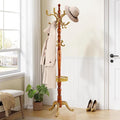 Wooden coat rack stand, Heavy duty coat racks tree freestanding with 11 Hooks and storage basket, Coat tree for jacket, Hats, Bags, Purses, clothes (Triangular base-Begonia 1)