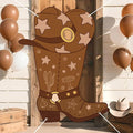 Western Cowboy Boot Shape Banner Decorations Boots on The Ground Backdrop Photo Booth Props for Wild West Party Cowboy Rodeo Birthday Baby Shower Supplies Decor