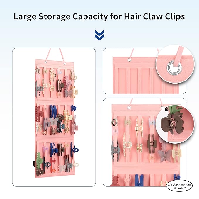 Hanging Claw Clips Holder for Women, Claw Hair Clips Storage Organizer for Lady, Hair Banana Barrettes and Butterfly Jaw Clip Display Stand Holder. (Pink)