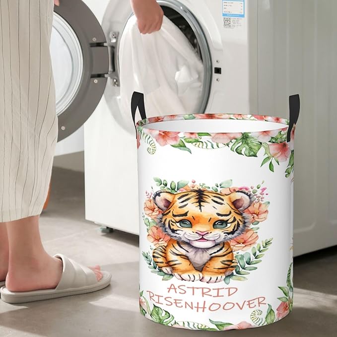 Personalized Tiger Laundry Basket For Baby Kids Boys Girls Adult Custom Hamper Basket With Name For Bathroom Bedrooms Collapsible Baby Laundry Basket, Dirty Clothes Hamper With Handles