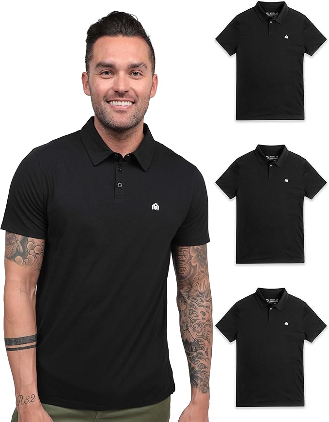 INTO THE AM Polo Shirts for Men - Slim Fit Short Sleeve Collared Shirt S - 4XL Fitted Collar Polos for Work