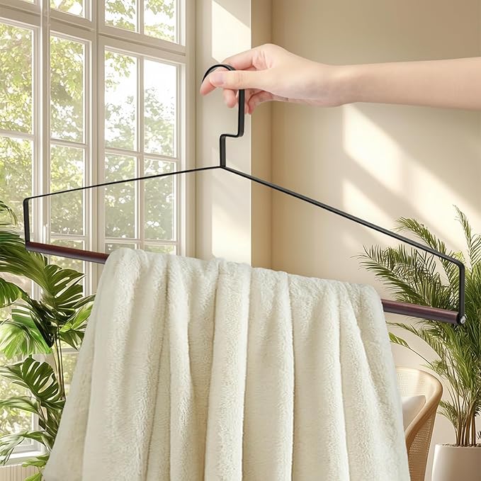 22" Bedspread Drapery Blanket Tablecloth Hangers, Dry Cleaner Hangers, Made of Solid Beech Wood and Metal, 10pcs Heavy Duty Hanger for Blankets, Table Cloths and Closet Storage