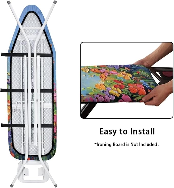 Oil Painting Floral Ironing Board Cover and Pad, Heat Reflective and Stain Resistant, 15x54 Thick Heavy Duty Butterfly Iron Board Replacement Cover