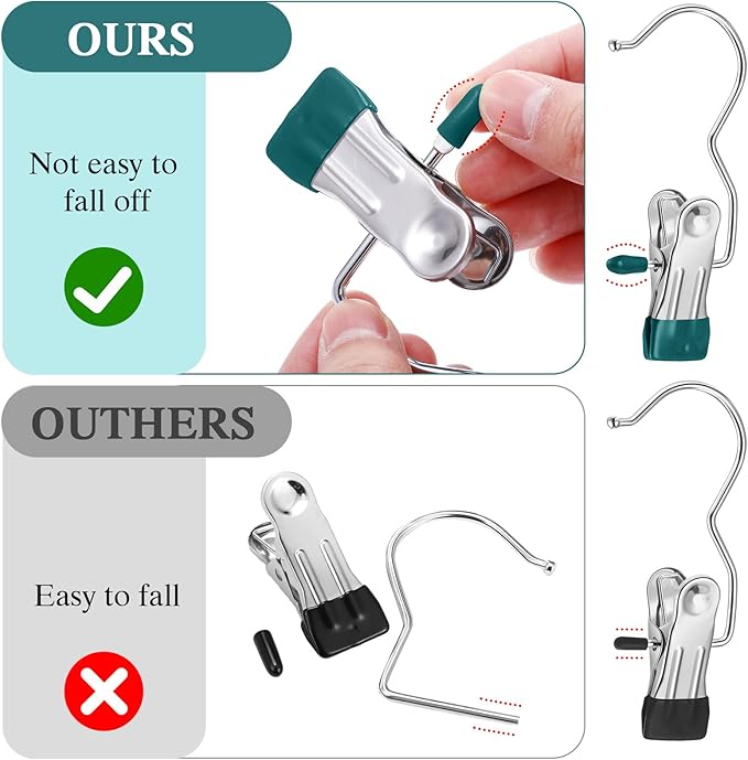 Yinder 150 Pcs Boot Hangers Clips Laundry Hooks Hanging Stainless Steel Clothes Pins Portable Clip Hangers for Closet Travel Socks Pants Handbags Hats Towels (Blackish Green)