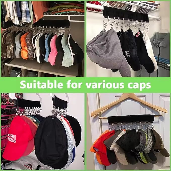 Hat Organizer Holder Hat Rack for Baseball Caps for Hanger & Room Closet Display, 10 Hat Storage Clips for Hang Ball Caps Beanie, Foldable Store,Save Pace