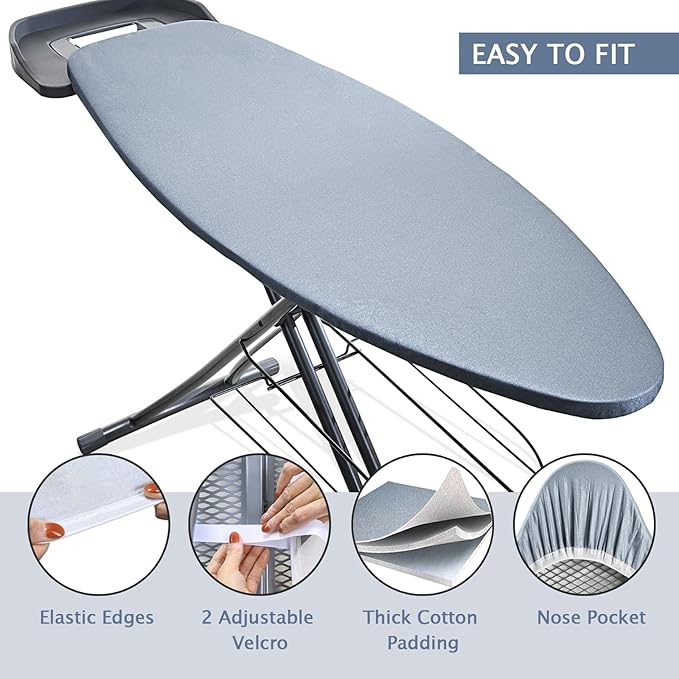 SheeChung Ironing Board Cover and Pad 18"x49",Extra Thick Padding and Cotton Cover,Scorch and Stain-Resistant Iron Board Cover,Elastic Edge & Adjustable Fasteners,Fits Wide Ironing Board