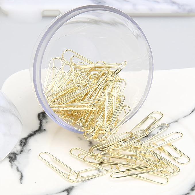 NatSumeBasics Marble Paper Clip Holder Magnetic Cute Paper Clips Dispenser with 100 Gold Paperclips for Desk Organizer Accessories Supplies (Marble)
