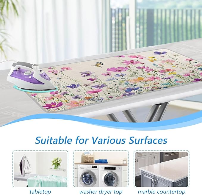 Ironing Mat Pad for Table Portable Travel Iron Blanket Ironing Board Covers Pressing Mat Heat Press Pads 27.6x47.2 Inches Watercolor Butterfly and Flowers31