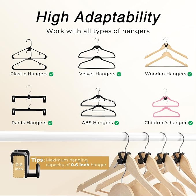 HOUSE DAY Space Saving Hangers 100 Pack, Clothes Hanger Connector Hooks, Heavy Duty Closet Space Saver, Small Space Solutions, Cascading Dorm Room Closet Organizer and Storage - Black