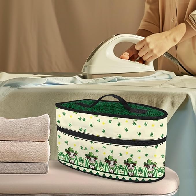 St Patricks Day Cow Iron Storage Case Fits for Home Outdoor Lightweight Reusable Steam Iron Storage Bag Compatible with Most Iron