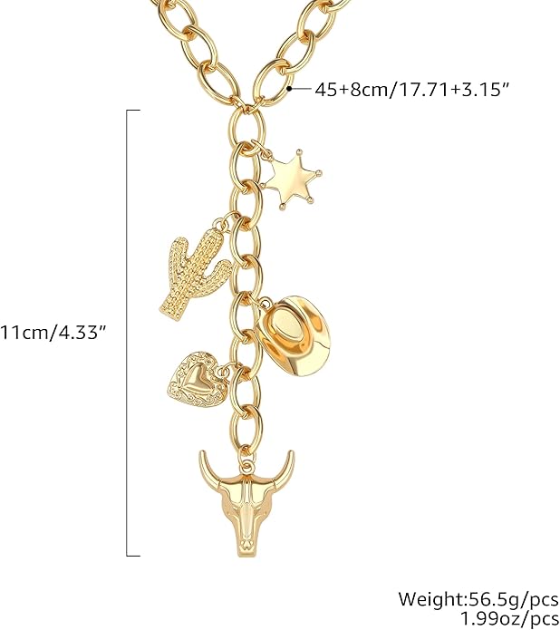 Chunky Gold Necklace for Women Gold Evil Eye Cowboy Pendant Necklace Dainty Paperclip Chain Vintage Luck Amulet Choker Necklaces Celestial Jewelry Gift