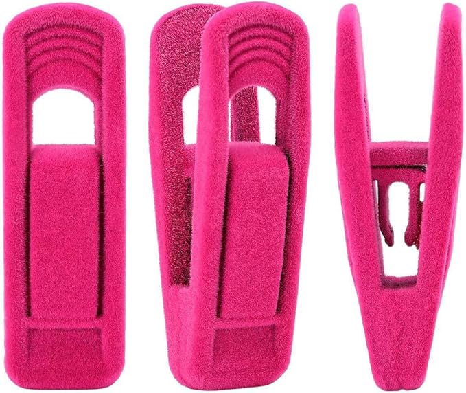 RUNAAJA Velvet Hangers Clips Pants Hangers Clips Flocked Hanger Clips Hanger Plastic Thicken Clothes Pants Pants Clip for Thin Velvet Clothes Suit Socks Hangers (Rose Red*20)