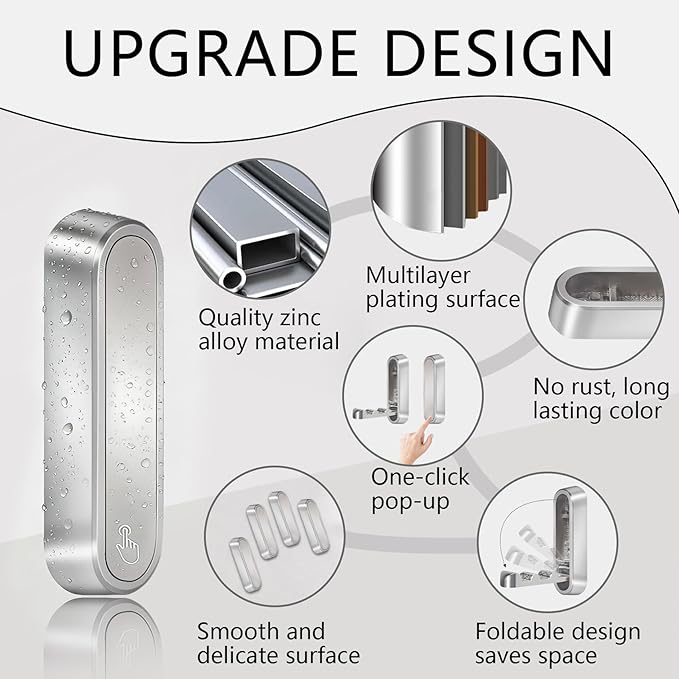 4PCS Foldable Wall Hooks, Heavy Duty Zinc Alloy Folding Wall Hooks, Folding Coat Hooks Wall Mount Bathroom Foldable Towel Hooks for Hanging Clothes, Bags, Hats, Bathrobes, Keys and Kitchen (Silver)