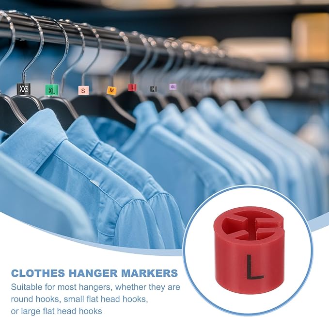 PATIKIL 100 Pcs Clothes Hanger Markers, l Size Tags Fit 3mm Rod Garment Size Hanger Clips Color Coding Label for Clothing Hangers, Red