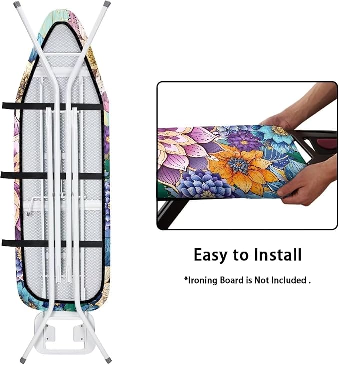 Flashideas Hippie Flower Ironing Board Cover with Thick Padding Fits Standard Size Elasticized Edges Home Decorations Easy to Install
