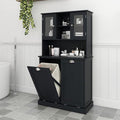 Tall Tilt Out Laundry Hamper Cabinet with 2 Removable Baskets, Laundry Room Cabinets and Storage Furniture with Hidden Laundry Hamper & Glass Doors for Bathroom, Laundry Room, Black
