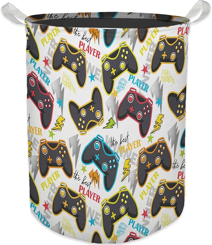 Color Game Machine Laundry Basket, Toybox for Boys Room, Colorful Laundry Basket Hamper Waterproof Collapsible Clothes Toys Storage Bin Organizer for Bedroom Bathroom Boys Gamer Room
