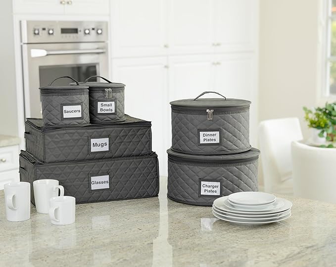 2 Pack - 7" Saucer Storage Case - China Storage Container - Stackable With Padded Interior to Store your Dinnerware Dishes - 24 Felt Dividers Included - Great for Small Plates, Bowls, Appetizer Plates