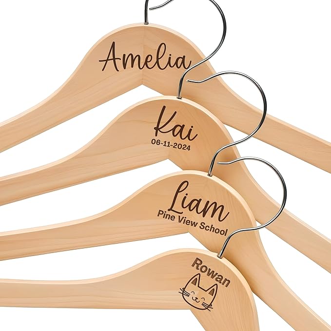 Personalized Baby Hangers with Name, Engraved Kids Hangers for Children & Toddler Shirt Coat Hangers with 360° Rotatable Hook, Closet Hangers for Children, Non Slip Hangers Personalized Gift - 2 Pack