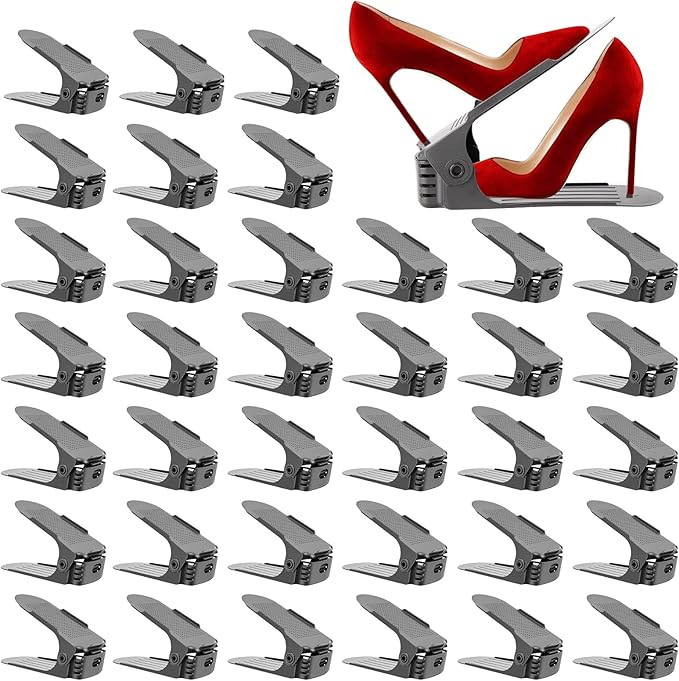 Neprock Shoe Slots Organizer for Closet, Shoe Storage Organizer Shoe Slots Organizer, Shoe Rack Organizer Space Saver Organizador De Zapatos for Closet Organization(36 Pack)(Grey)