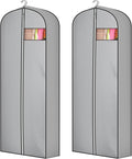 2 Pcs 10" Gusseted Garment Bags for Hanging Clothes Dress Bags for Gowns Long Closet Waterproof Garment Covers Wedding Dress Cover Traveling Clothes Protector (Grey,65 Inch)
