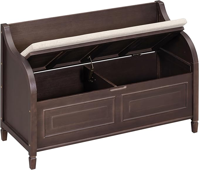 42" Rustic Storage Bench Entryway Bench Shoe Cabinet Ottoman with Safety Hinge, Removable Seat Cushion & Hidden Storage Space for Hallway Entryway Living Room Mudroom End of Bed (Espresso)