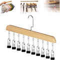 Closet Organizer with 10 Clips, Space Saving Hanging Closet Organizer, Space-Saving Hat Scarf Clothespins for Jeans Skirts Socks Pant Hangers with Clips (Wood-10 Clips, 1PC)