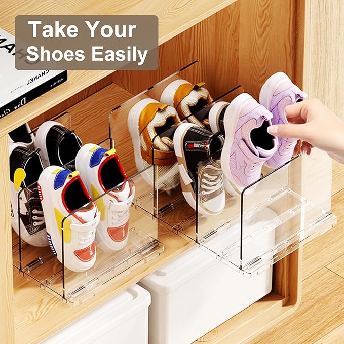 Clear Kids Shoe Rack Holder for Closet Storage Organizer Stackable Shoes Shelf Dividers for Purse Handbag Book File Organizer(2PACK)