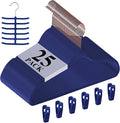 VECELO Premium Velvet Clothes Hangers Suit Heavy Duty (25 Pack)-Non Slip & Space-Saving with 6 Finger Clips & Tie Rack Excellent for Men and Women，Blue