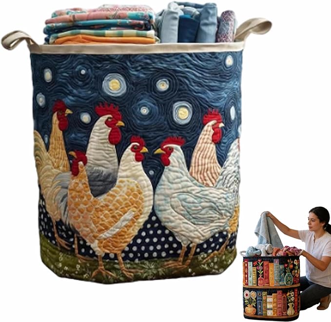 Quilted Laundry Basket, Quilted Laundry Basket with Handles, Boho Fabric Floral Storage, For Bedroom Laundry (#06, 20"L x 20"W x 28"H)