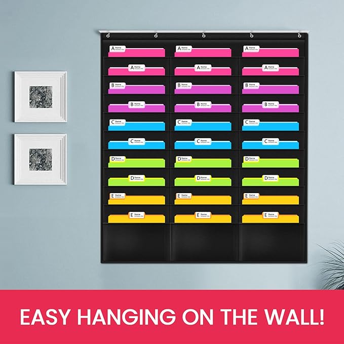 Godery Heavy Duty Storage Pocket Chart for Classroom and Office,Clear Storage Pocket Chart for Files Folder (30 POCKETS)