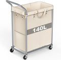 Laundry Hamper 2 Section, Rolling Laundry Basket with Wheels, Laundry Cart with Removable Liner, 37 Gallons (140L) Clothes Hamper, Blanket Dirty Clothes Basket Steel Frame with Handle(Beige)